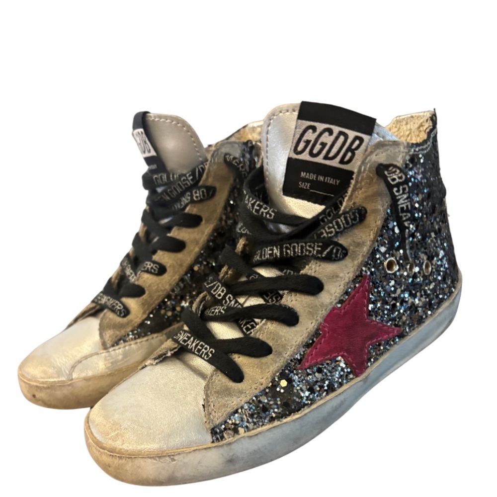 Golden Goose kids size 30 Glitter Sneakers - Silver and Red